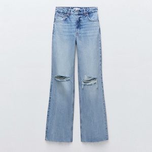 NWT ZARA high rise wide leg ripped jeans